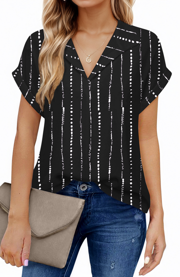 UVN Blouses for Women Summer Short Sleeve Work Shirts Dressy Casual V Neck Print Tops