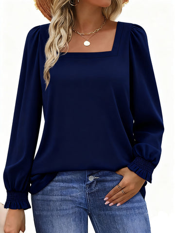 UVN Blouses for Women Square Neck Long Sleeve Shirts Dressy Casual Tunic Tops