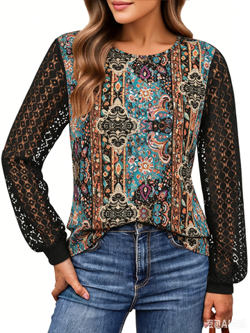 UVN Blouses for Women Dressy Lace Pleated Tunic Tops Casual Long Sleeve Fall Shirts