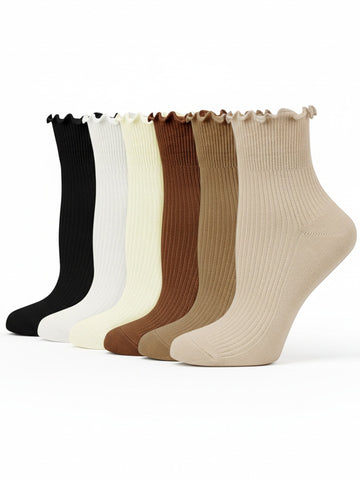 UVN 6 Pairs Womens Socks Novelty Ruffle Ankle Socks for Women Breathable Comfort Sock, Size 5-9