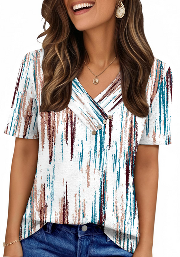 UVN Blouses for Women Summer Short Sleeve V Neck Button Shirts Dressy Casual Business Tunic Tops