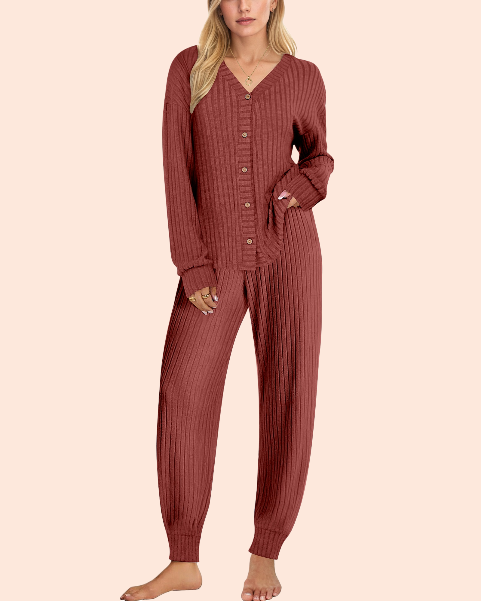 UVN Pajamas Sets for Women Long Sleeve Button Down Tops and Pants 2 Piece Outfit Fall Sleepwear Pjs Lounge Sets with Pockets