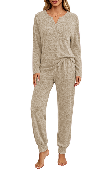 UVN Pajamas Sets for Women Long Sleeve Henley Neck Tops and Pants Two Piece Outfits Fall Winter Casual Sleepwear Pjs Lounge Sets