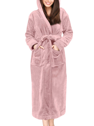 UVN Long Robes for Women Winter Plush Fleece Hooded Bathrobe Soft Cozy Fluffy Sleepwear Nightgown with Pockets