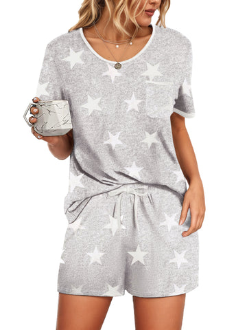 UVN Pajamas Sets for Women 2 Piece Lounge Set Short Sleeve Tops and Shorts Soft Pj Set Sleepwear Loungewear