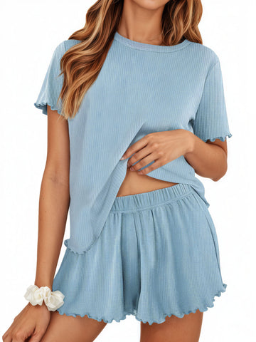 UVN Summer Pajama Sets For Women Short Sleeve Sleepwear Set Ladies Casual 2 Piece Outfits Lounge Sets