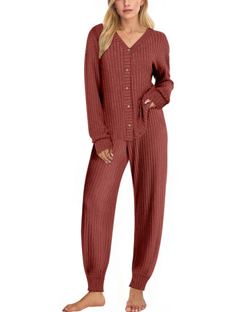 UVN Pajamas Sets for Women Long Sleeve Button Down Tops and Pants 2 Piece Outfit Fall Sleepwear Pjs Lounge Sets with Pockets