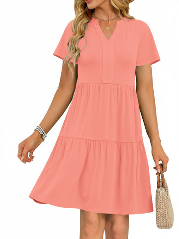 UVN Women Summer Dresses Short Sleeve V Neck Midi Dress Ladies Casual Beach A-Line Sundress with Pockets