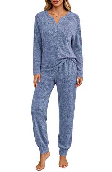 UVN Pajamas Sets for Women Long Sleeve Henley Neck Tops and Pants Two Piece Outfits Fall Winter Casual Sleepwear Pjs Lounge Sets