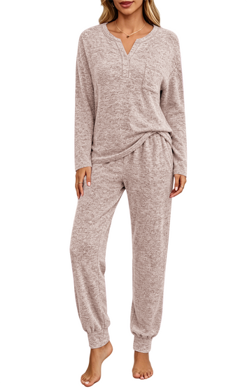 UVN Pajamas Sets for Women Long Sleeve Henley Neck Tops and Pants Two Piece Outfits Fall Winter Casual Sleepwear Pjs Lounge Sets