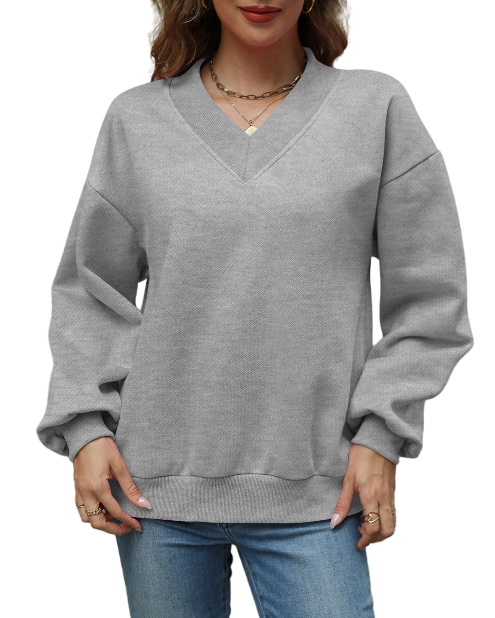UVN Womens Oversized Sweatshirts Fall Winter Long Sleeve V Neck Hoodies Ladies Casual Loose Pullover Clothes