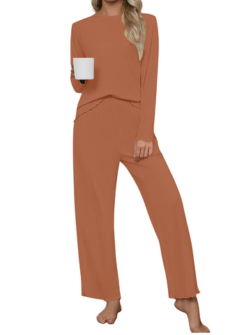 UVN Fall Womens 2 Piece Pajamas Set Loungewear Long Sleeve Tops and Pants Soft Lounge Sets