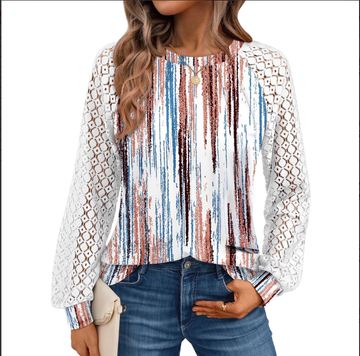 UVN Blouses for Women Dressy Lace Long Sleeve Shirts Fall Casual V Neck Tunic Tops