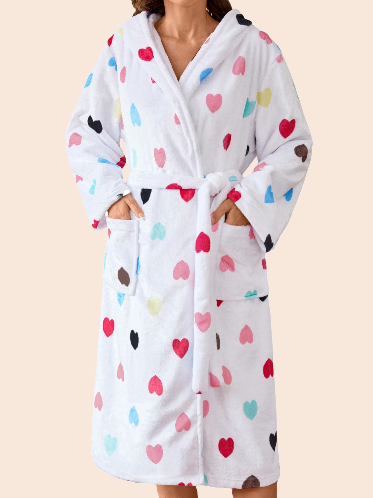 UVN Long Robes for Women Winter Plush Fleece Hooded Bathrobe Soft Cozy Fluffy Sleepwear Nightgown with Pockets