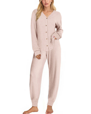 UVN Pajamas Sets for Women Long Sleeve Button Down Tops and Pants 2 Piece Outfit Fall Sleepwear Pjs Lounge Sets with Pockets