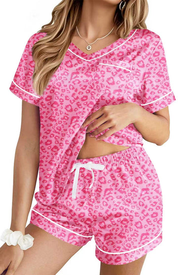 UVN Pajamas for Women Summer Short Sleeve Tops and Shorts Soft Satin Silk Pj Set Sleepwear Loungewear 2 Piece Outfit