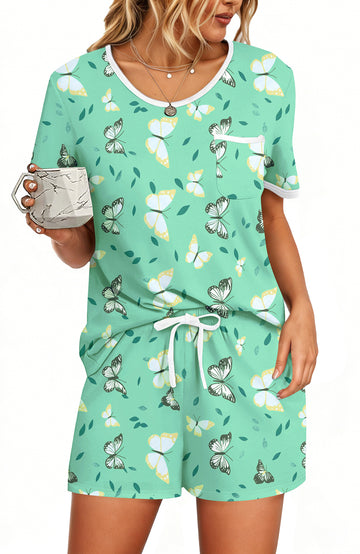 UVN Pajamas Sets for Women 2 Piece Lounge Set Short Sleeve Tops and Shorts Soft Pj Set Sleepwear Loungewear