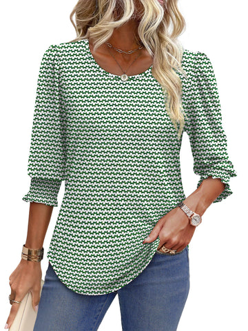 UVN Summer Blouses for Women 3/4 Sleeve Shirts Ladies Casual Crew Neck Womens Tunic Tops