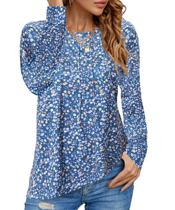 UVN Blouses for Women Long Sleeve Shirts Casual Dressy Pleated Tunic Tops