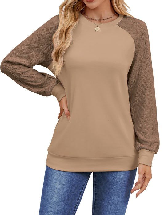UVN Sweatshirts for Women Crewneck Cable Knit Sleeve Sweaters Casual Fall Tunic Tops