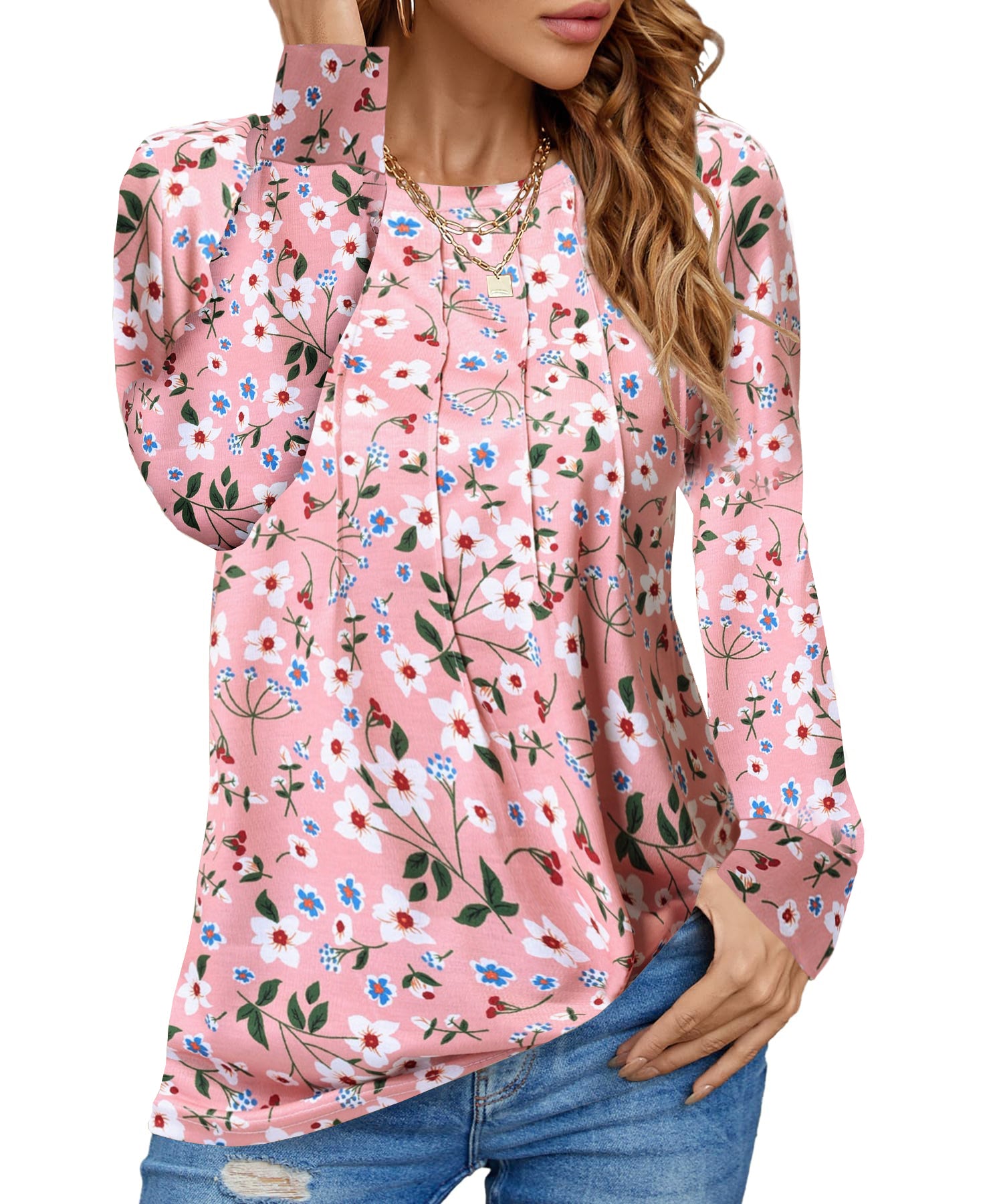 UVN Blouses for Women Long Sleeve Shirts Casual Dressy Pleated Tunic Tops