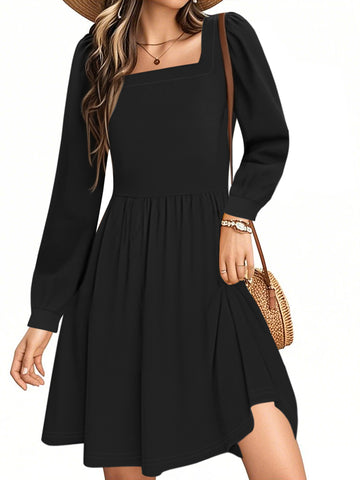 UVN Dresses for Women Fall Long Sleeve Square Neck Dress Boho Floral Print Midi Dresses with Pockets