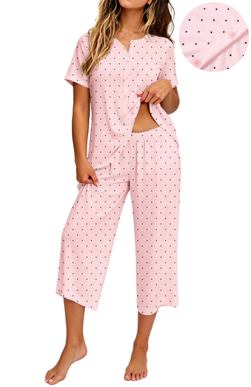 UVN Womens Pajama Sets Short Sleeve Button Down Tops and Capri Pants 2 Piece Outfit Soft Pjs Sleepwear Loungewear with Pockets