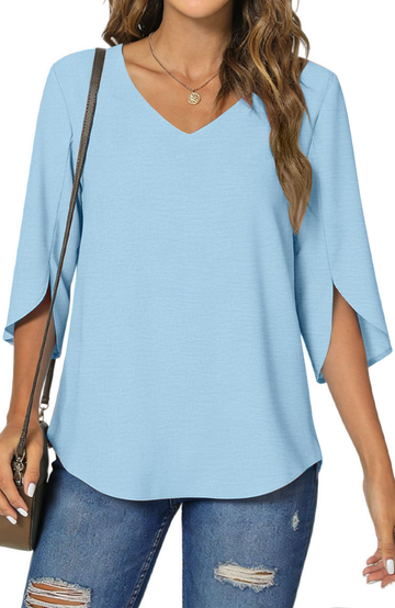 UVN Womens Blouses 3/4 Sleeve V Neck Summer Shirts for Women Chiffon Dressy Casual Tunic Tops