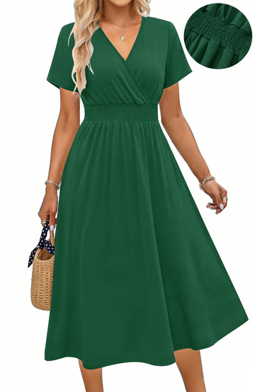 UVN Women Summer Dresses Short Sleeve V Neck A-Line Midi Dress Ladies Boho Beach Floral Print Sundress
