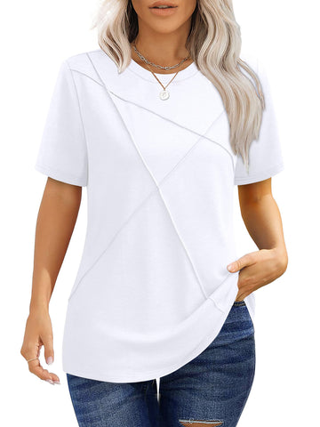 UVN Blouses for Women Summer Short Sleeve Shirts Casual Crew Neck Pleated Tunic Tops
