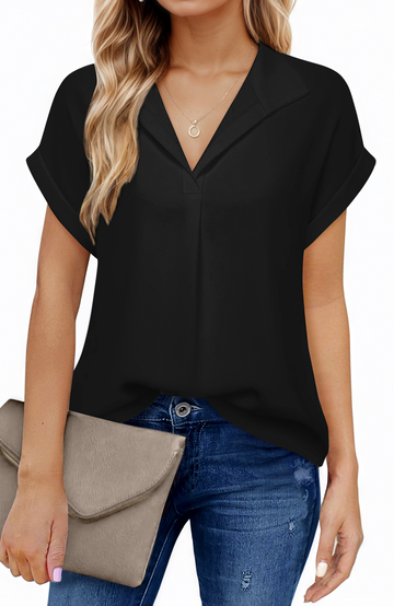 UVN Blouses for Women Summer Short Sleeve Work Shirts Dressy Casual V Neck Print Tops