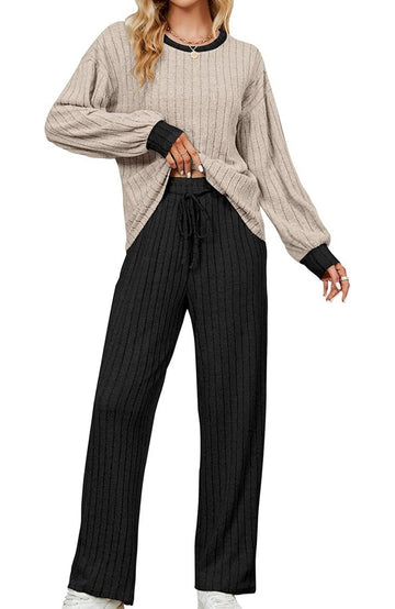 UVN Pajama Sets for Women Long Sleeve Lounge Set Ribbed Knit Sleepwear 2 Piece Pjs Soft Loungewear with Pockets