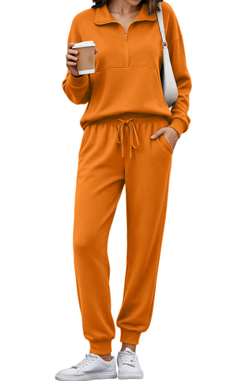 UVN 2 Piece Outfits Sets for Women Winter Half Zip Sweatsuits Long Sleeve Jogger Suit Ladies Casual Tracksuit
