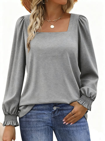 UVN Blouses for Women Square Neck Long Sleeve Shirts Dressy Casual Tunic Tops