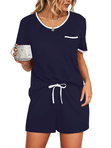UVN Pajamas Sets for Women 2 Piece Lounge Set Short Sleeve Tops and Shorts Soft Pj Set Sleepwear Loungewear