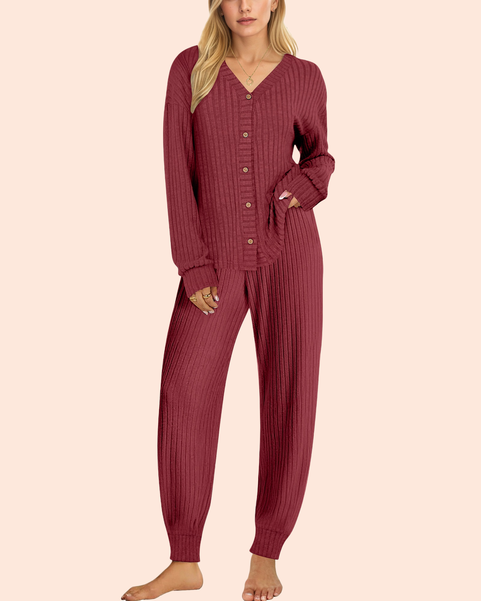 UVN Pajamas Sets for Women Long Sleeve Button Down Tops and Pants 2 Piece Outfit Fall Sleepwear Pjs Lounge Sets with Pockets