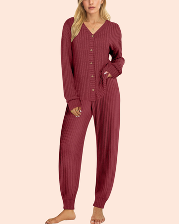 UVN Pajamas Sets for Women Long Sleeve Button Down Tops and Pants 2 Piece Outfit Fall Sleepwear Pjs Lounge Sets with Pockets
