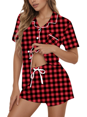 UVN Pajamas Sets for Women Button Down Short Sleeve Tops and Drawstring Shorts 2 Piece Lounge Set
