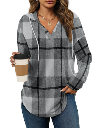 UVN Fall Hoodies for Women Long Sleeve V Neck Hooded Sweatshirts Ladies Loose Casual Drawstring Pullover Tops