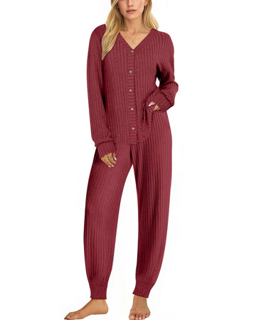 UVN Pajamas Sets for Women Long Sleeve Button Down Tops and Pants 2 Piece Outfit Fall Sleepwear Pjs Lounge Sets with Pockets