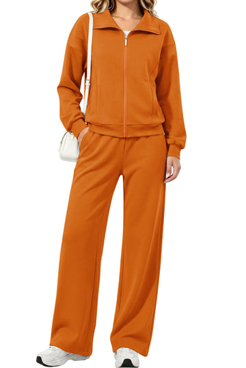 UVN Two Piece Sets for Women Fall Winter Fashion Tracksuit Outfits Lapel Long Sleeve Zip Up Tops and Pants Lounge Sets