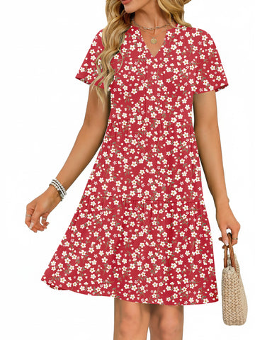 UVN Women Summer Dresses Short Sleeve V Neck Midi Dress Ladies Casual Beach A-Line Sundress with Pockets