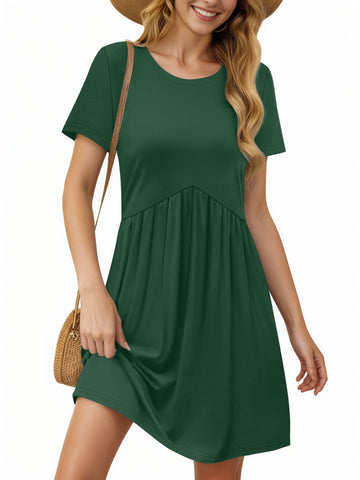 UVN Summer Dresses for Women Short Sleeve Pleated Midi Dress Casual Tunic Dresses with Pockets