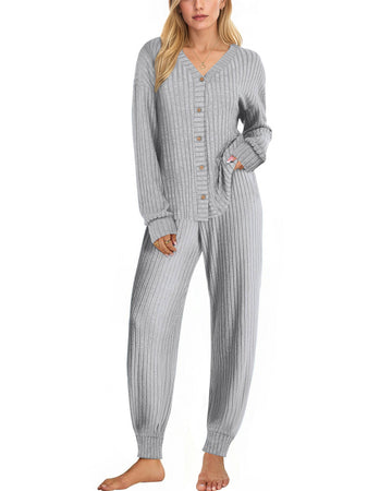 UVN Pajamas Sets for Women Long Sleeve Button Down Tops and Pants 2 Piece Outfit Fall Sleepwear Pjs Lounge Sets with Pockets
