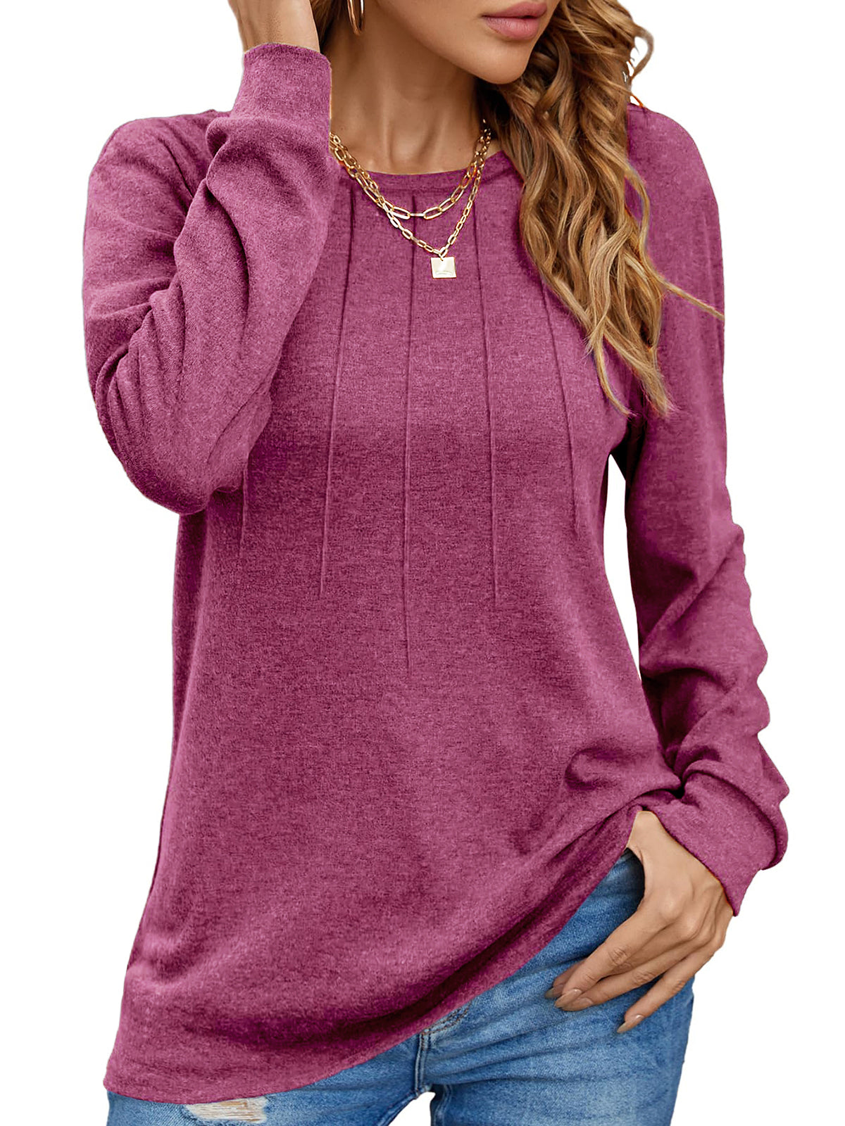 UVN Blouses for Women Long Sleeve Shirts Casual Dressy Pleated Tunic Tops