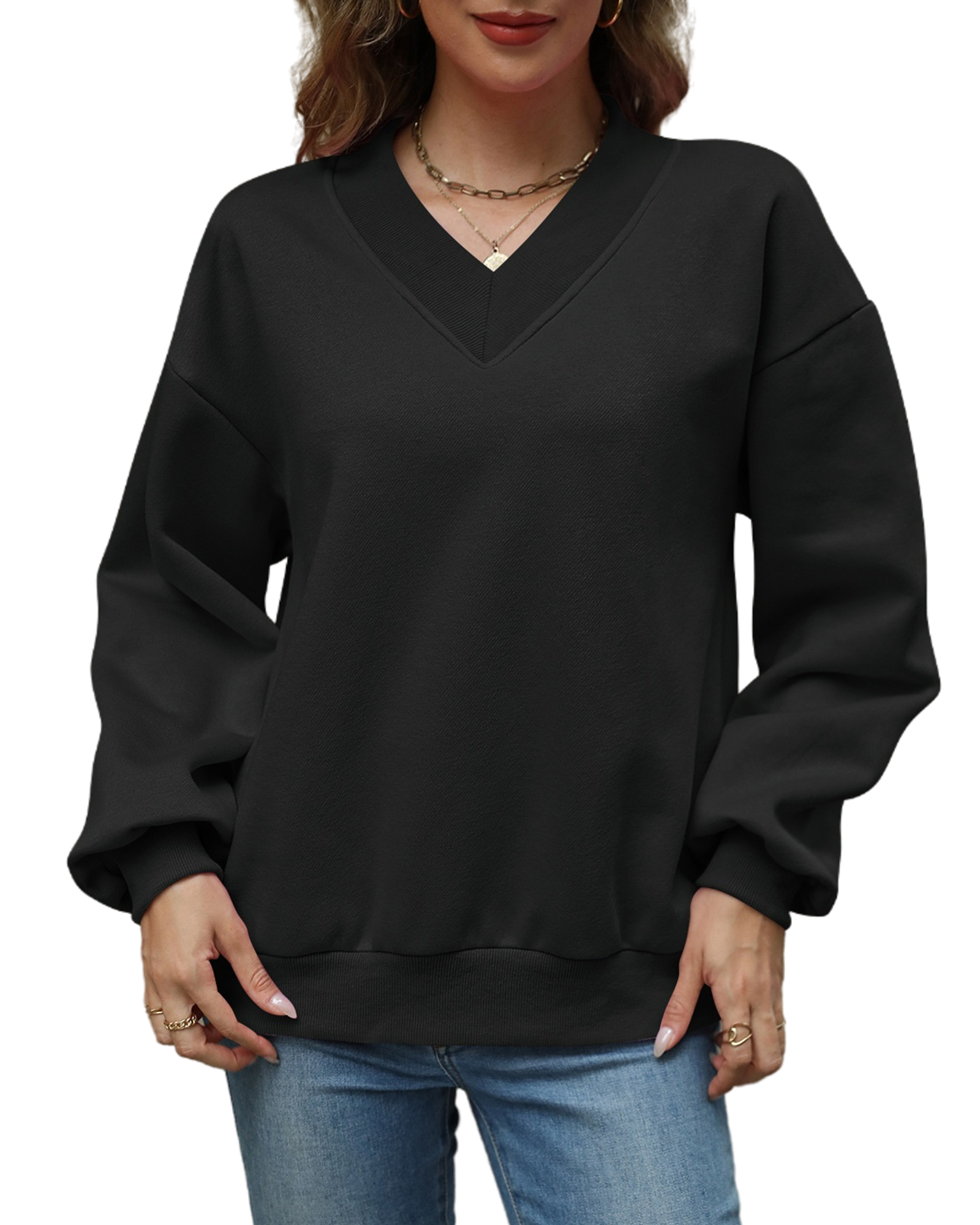 UVN Womens Oversized Sweatshirts Fall Winter Long Sleeve V Neck Hoodies Ladies Casual Loose Pullover Clothes