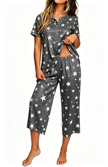 UVN Womens Pajama Sets Short Sleeve Button Down Tops and Capri Pants 2 Piece Outfit Soft Pjs Sleepwear Loungewear with Pockets