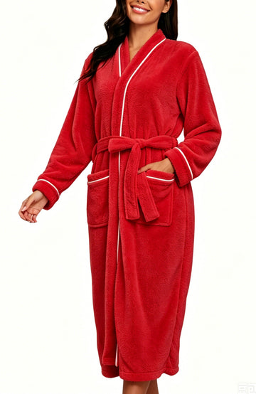 UVN Women Robes Winter Long Sleeve Bathrobe Plush Warm Premium Robe Soft Fluffy Sleepwear Nightgown with Pockets