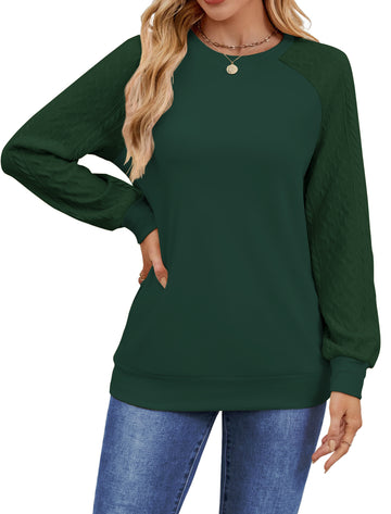 UVN Sweatshirts for Women Crewneck Cable Knit Sleeve Sweaters Casual Fall Tunic Tops
