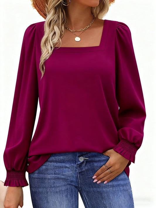 UVN Blouses for Women Square Neck Long Sleeve Shirts Dressy Casual Tunic Tops